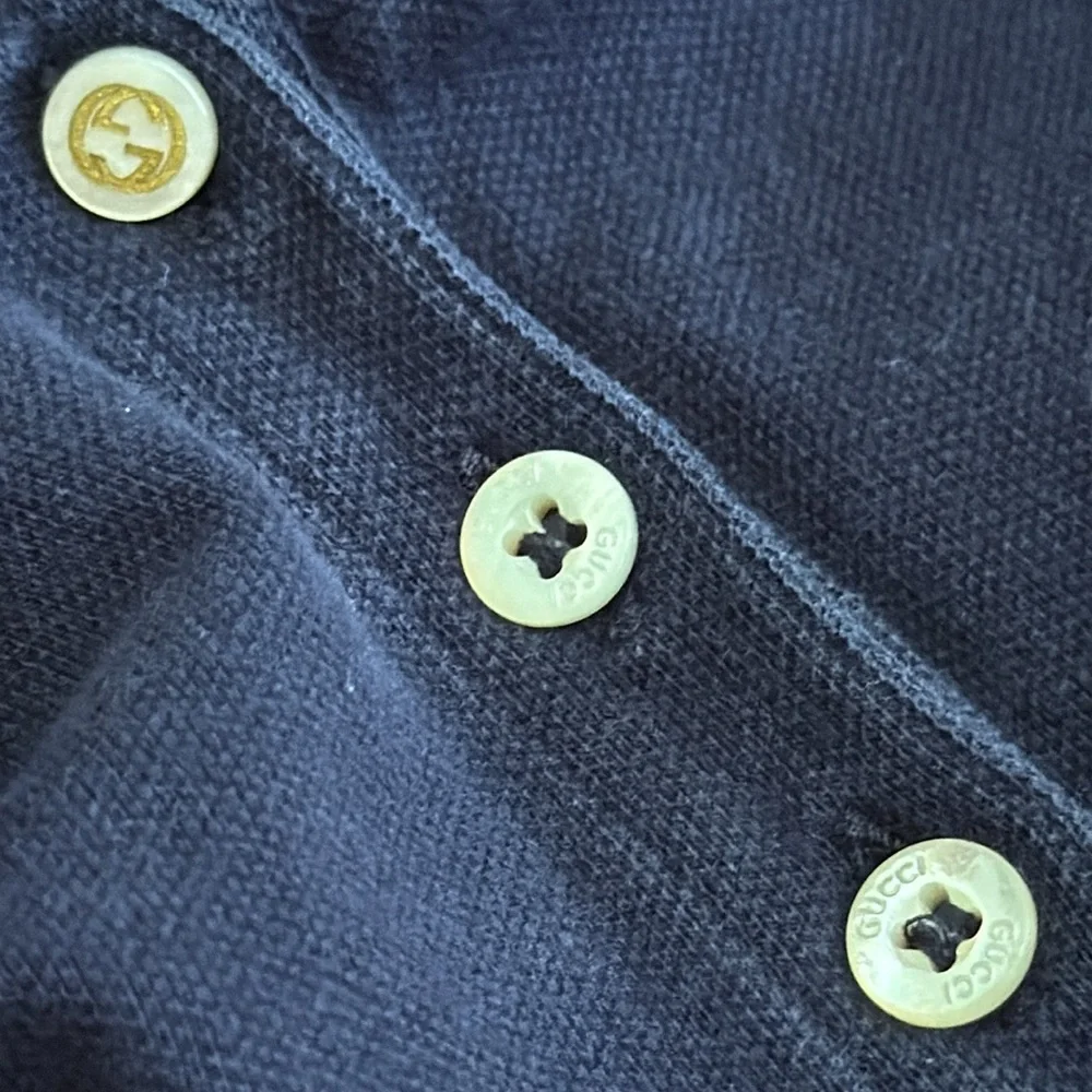 Gucci | Heart Patch Stripe Knit Collar Short Sleeve Pique Polo Dress Navy Blue 8 - Picture 4 of 16